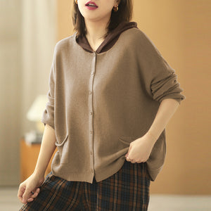 Áo khoác len hoodies cardigan có mũ chệch màu - NU7792