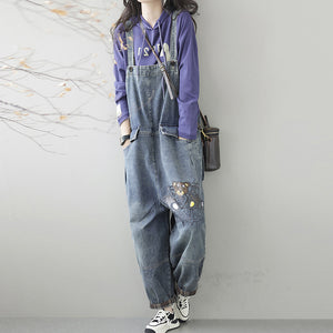 Quần baggy yếm denim in chú gấu và trái tim - NU7711