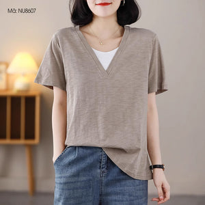 Áo T-shirt ngắn tay cổ V đơn sắc - NU8606