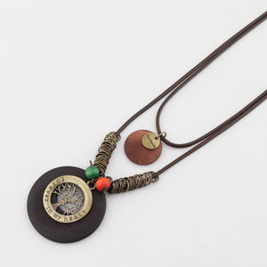 Vòng cổ retro mặt gỗ cây đa - NU5264