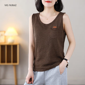 Áo T-shirt sát nách dệt kim cổ tròn một túi nhỏ - NU8662