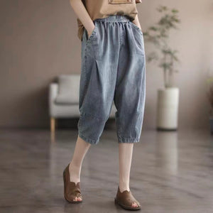 Quần sooc denim lưng thun xếp ly đối xứng - NU6914