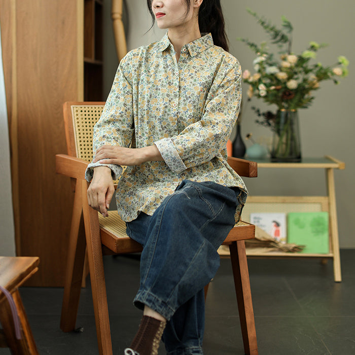 Áo sơ mi dài tay cổ đức in hoa liti - NU7613