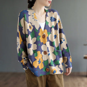 Áo khoác len cashmere dài tay cổ V ba khuy - NU7773