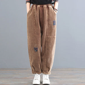 Quần baggy nhung tăm lưng thun ghép vải hoa - NU8092