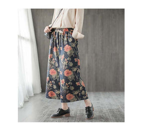 Quần baggy denim ống loe in hoa lá - NU2673 - kamaka.vn - thời trang nhật