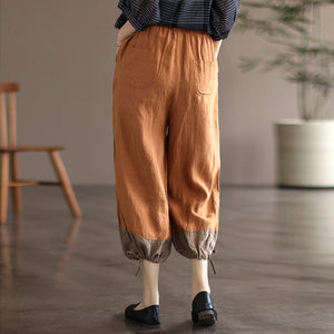 Quần baggy linen lưng thun phối vải màu gấu thắt dây - NU7367