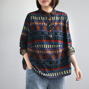 Áo sơ mi linen dài tay họa tiết trừu tượng - NU2539 - kamaka.vn - thời trang nhật