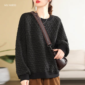 Áo T-shirt dài tay cổ tròn trần bông hai túi đứng - NU8032