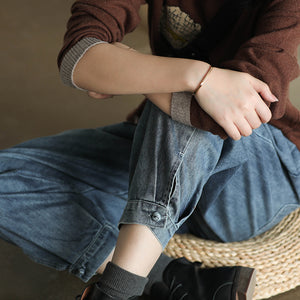 Quần baggy denim một màu lưng thun khuy gấu - NU3421 - kamaka.vn - thời trang nhật