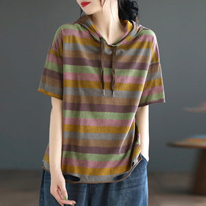Áo hoodies ngắn tay kẻ sọc vạt kiểu rách - NU8482