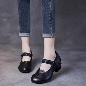 Giày da retro đế cao quai đan thủ công - OD1186