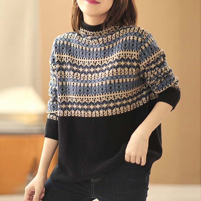 Áo len đan dài tay cổ lọ hoa văn cổ điển - NU6194
