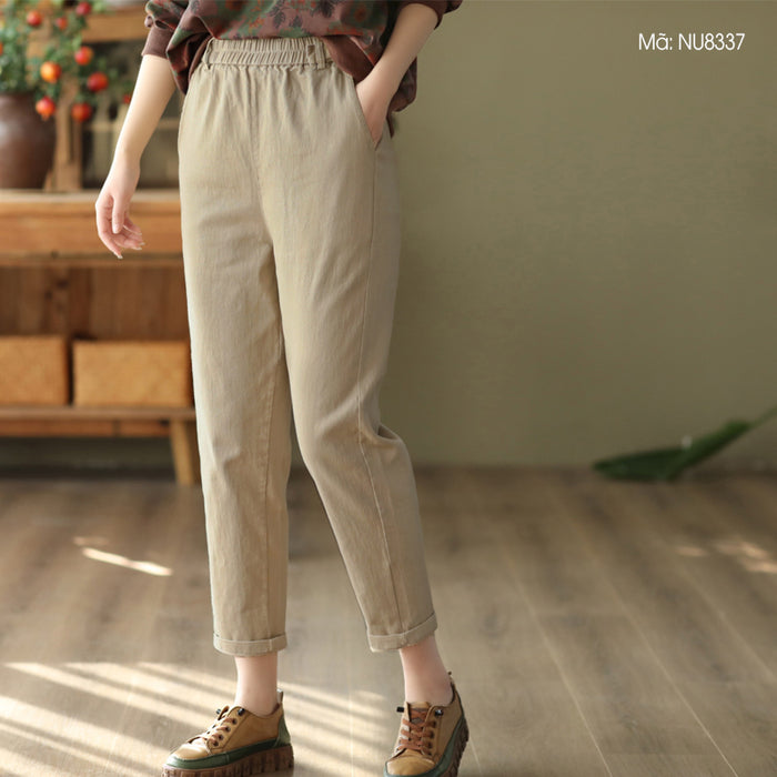 Quần baggy lưng thun khuy kiểu cài lệch hai túi chéo - NU8336