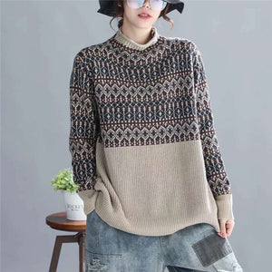 Áo len đan dài tay cổ lọ hoa văn cổ điển - NU6194