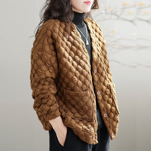 Áo khoác retro dài tay có trần bông thêu hoa cúc liti - NU7943
