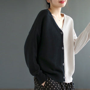 Áo khoác cardigan len đan dài tay cổ V hai mảng màu - NU7679