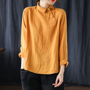 Áo sơ mi linen dài tay cổ pipi khuy chéo - NU8140