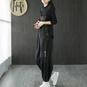 Quần baggy yếm denim retro túi kiểu sờn - NU6618