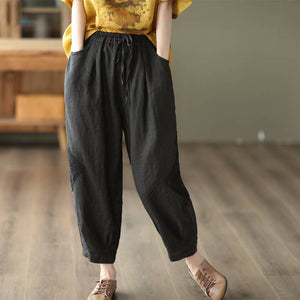 Quần baggy linen lưng thun thêu ren hai bên quần - NU7309