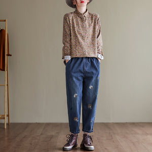 Áo sơ mi linen dài tay cổ pipi in hoa liti - NU8245