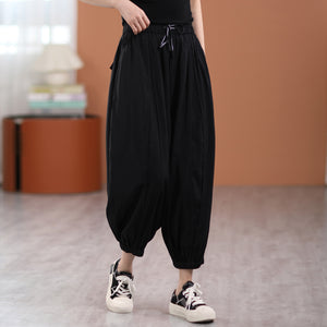 Quần baggy lụa lưng thun dây rút ống túm - NU7224