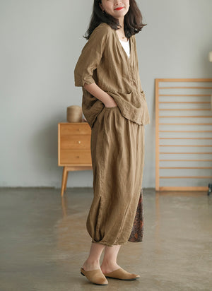 Quần baggy linen lưng thun túi tròn - NU5589