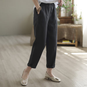 Quần baggy linen lưng thun ống đứng một khuy cài - NU7443