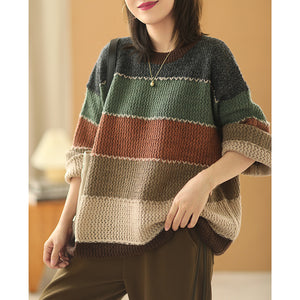Áo len đan dài tay cổ tròn kẻ sọc màu  - NU6136