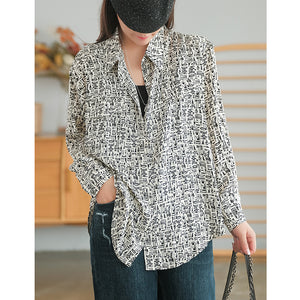 Áo sơ mi dài tay cổ đức form in hoa văn trừu tượng - NU7610