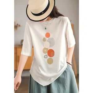 Áo T-shirt ngắn tay cổ tròn vạt chéo in những vòng tròn - NU7243