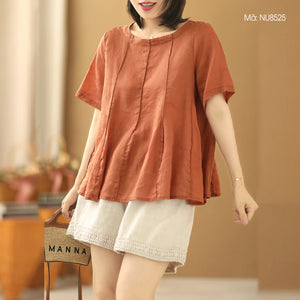 Áo T-shirt linen ngắn tay cổ tròn kiểu xòe - NU8524