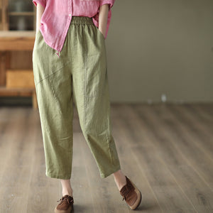 Quần baggy linen lưng thun kiểu đai đính khuy - NU7335