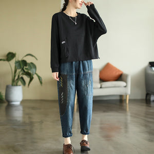 Quần baggy denim retro thêu dấu mũi tên - NU8207