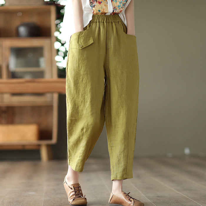 Quần baggy linen lưng thun ba túi kiểu - NU7250
