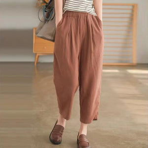 Quần baggy linen lưng thun một màu hai túi chéo - NU6929