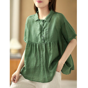 Áo sơ mi linen ngắn tay cổ pipi bốn khuy - NU7521