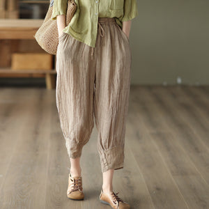 Quần baggy linen lưng thun dây rút ống túm xếp ly - NU7477