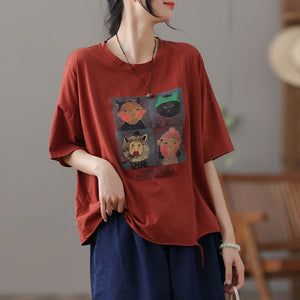Áo T-shirt ngắn tay cổ tròn in chân dung hoạt hình - NU8350