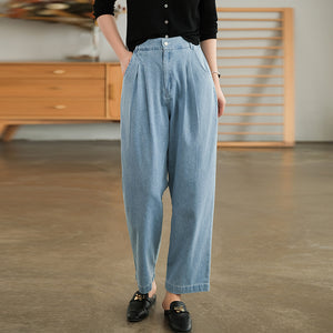 Quần baggy denim ống đứng lưng cao hai túi chéo - NU7387