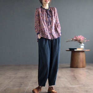 Quần baggy linen lưng thun dây rút phối màu ống côn - NU8299