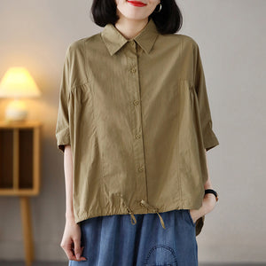 Áo sơ mi ngắn tay cổ đức vạt mullet dây rút - NU7560