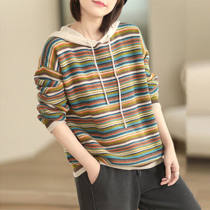 Áo hoodies len dệt kim dài tay kẻ sọc sắc màu - NU8120