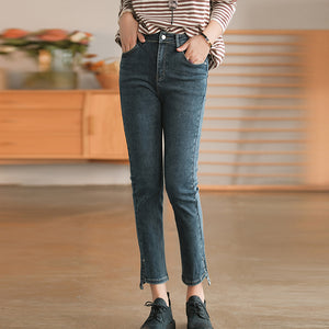Quần baggy denim ống côn kiểu gấu lệch - NU6439