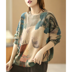 Áo len cashmere dài tay vẽ cô gái và chú cún - NU6170