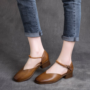 Giày da retro hình chữ V đế cao quai đôi - OD0682