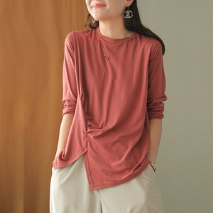 Áo T-shirt dài tay cổ tròn xẻ tà xếp ly - NU6603