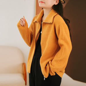 Áo khoác len dài tay cổ đứng khóa kéo - NU7973