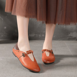 Giày da retro đế thấp quai đính hoa - NU5227