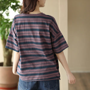 Áo T-shirt ngắn tay cổ tròn kẻ sọc - NU8453